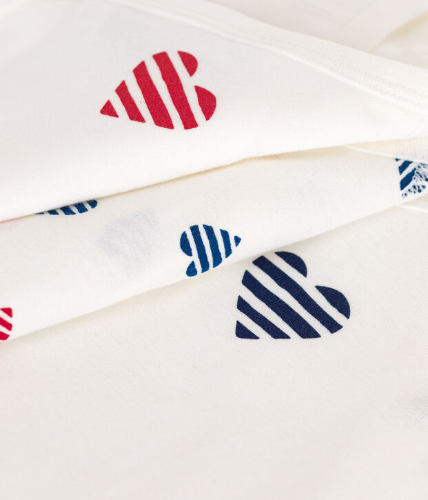 Juego de 3 bodis cruzados de algod&oacute;n de manga larga con corazones y rayas para beb&eacute; multicolor