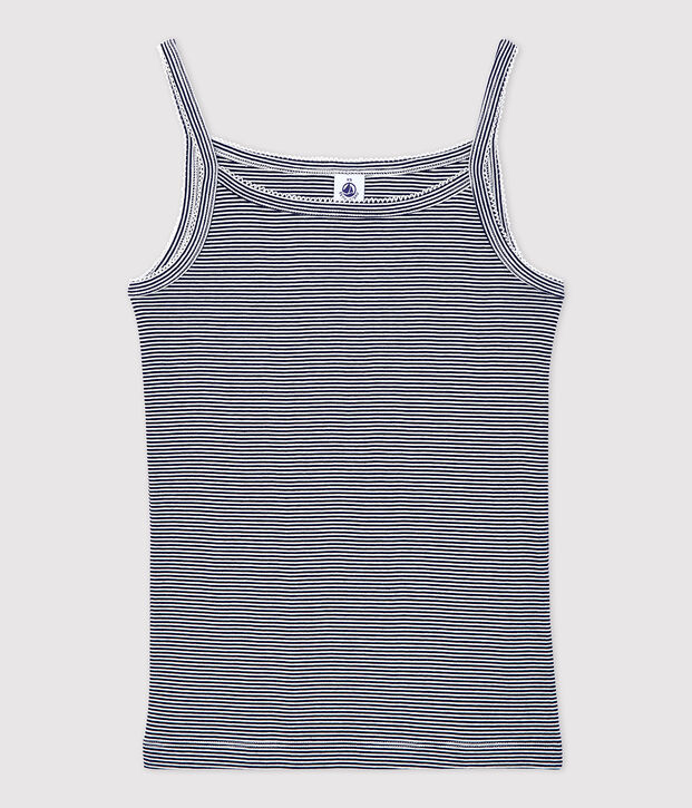Camiseta de tirantes L'ICONIQUE de algod&oacute;n ORG&Aacute;NICO de mujer azul/blanco