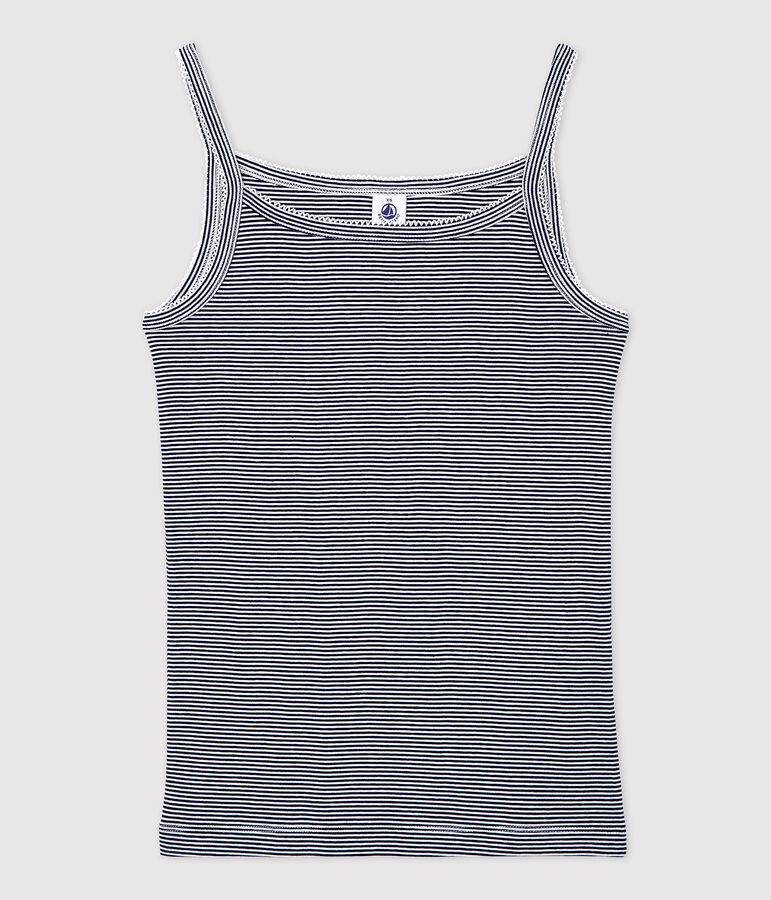 Camiseta de tirantes L'ICONIQUE de algod&oacute;n ORG&Aacute;NICO de mujer azul SMOKING/blanco MARSHMALLOW