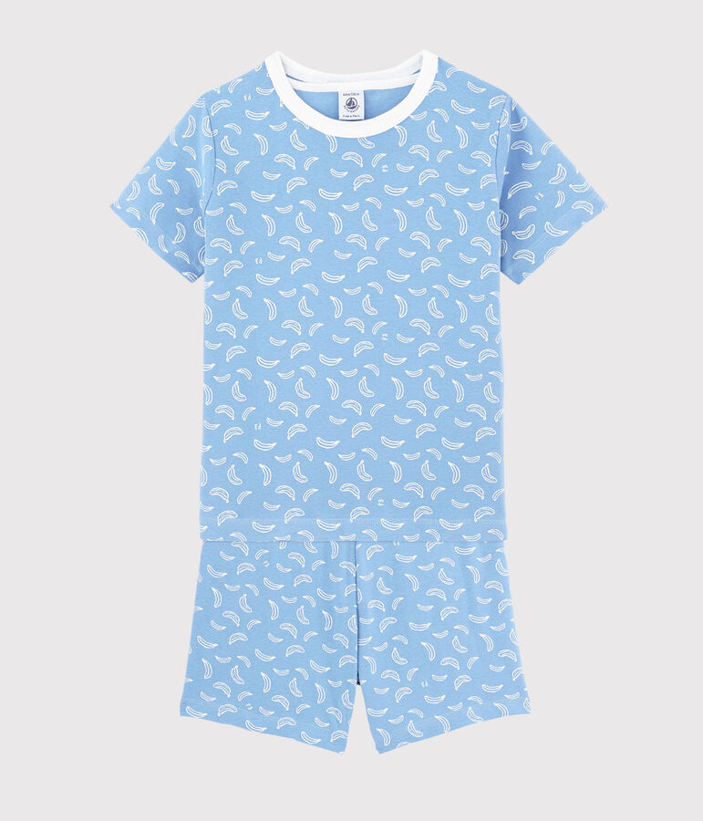 Pijama corto con estampado de pl&aacute;tanos de algod&oacute;n de ni&ntilde;o/ni&ntilde;a azul/blanco