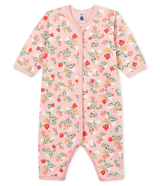 Pijama de bebé sin pies en tejido suave para niña rosa JOLI/blanco MULTICO