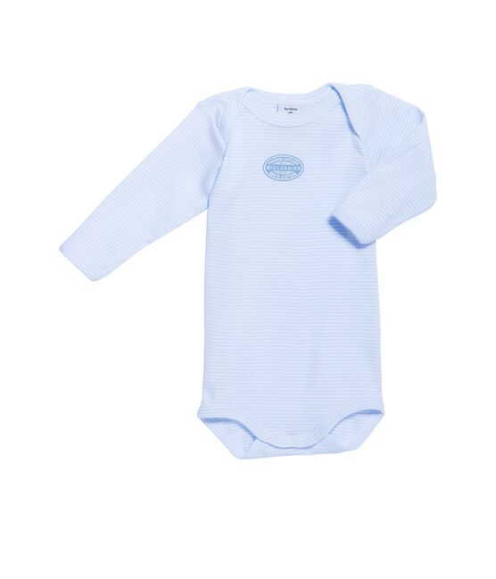 Body de manga larga milrayas para bebé niño azul FRAICHEUR/blanco ECUME