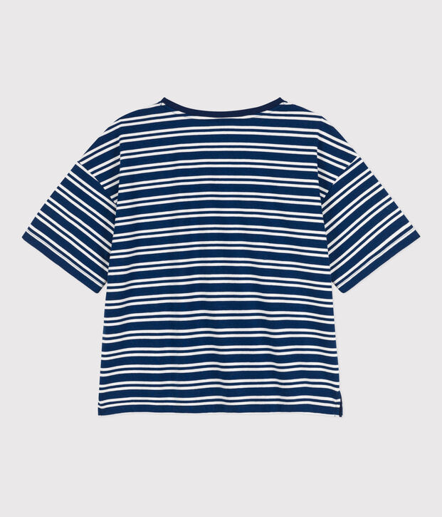 Camiseta LE BOXY de algod&oacute;n para mujer azul/blanco