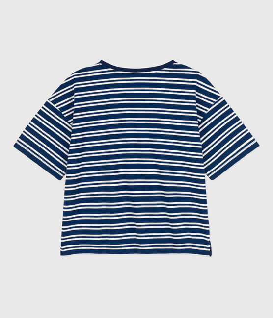 Camiseta LE BOXY de algodón para mujer azul MEDIEVAL/blanco MARSHMALLOW
