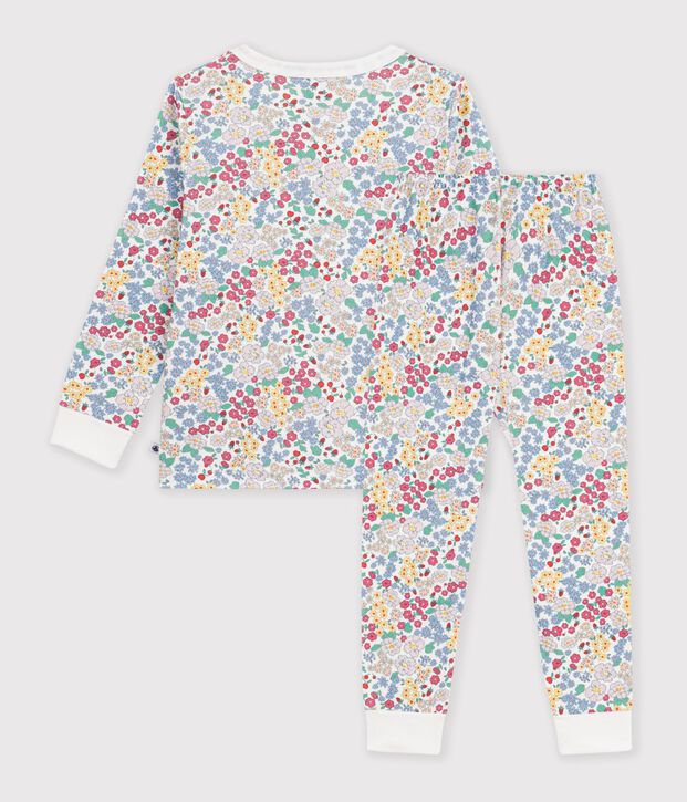 Pijama infantil de algod&oacute;n con flores blanco/multicolor