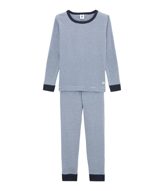 Pijama para niño de corte ajustado azul LIMOGES/blanco MARSHMALLOW