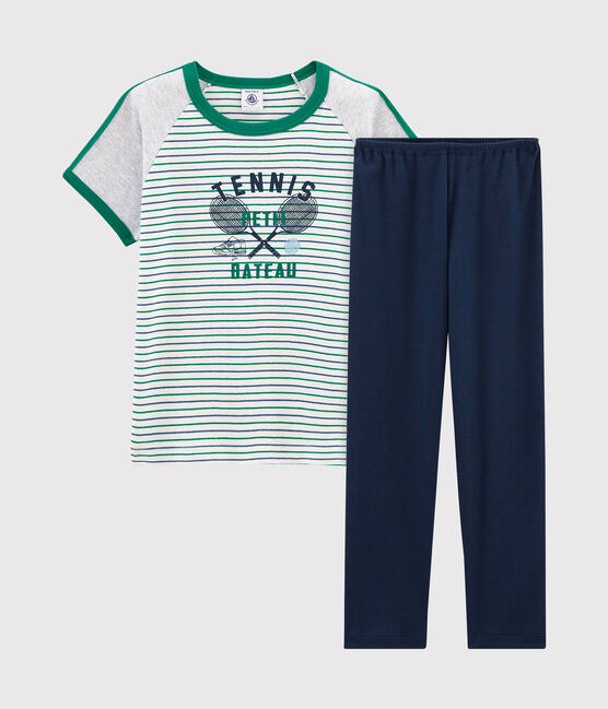 Pijama manga corta de punto para niño blanco MARSHMALLOW/blanco MULTICO