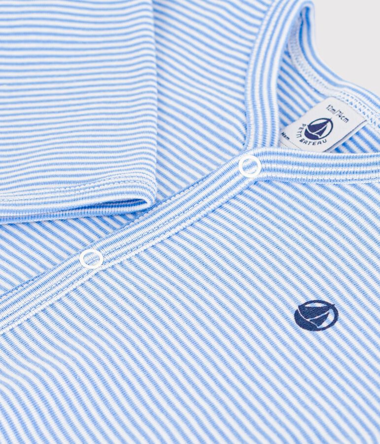 Pijama de algod&oacute;n con estampado de rayas para beb&eacute; azul/blanco