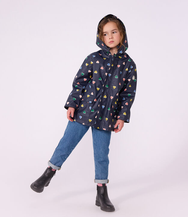 Chubasquero infantil con estampado de corazones azul/multicolor