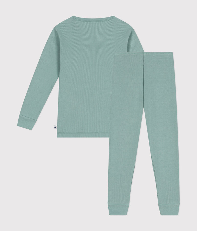 Pijama infantil liso de algod&oacute;n verde
