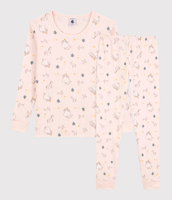 Pijama snugfit con estampado de princesas de niña de algodón rosa FLEUR/blanco MULTICO