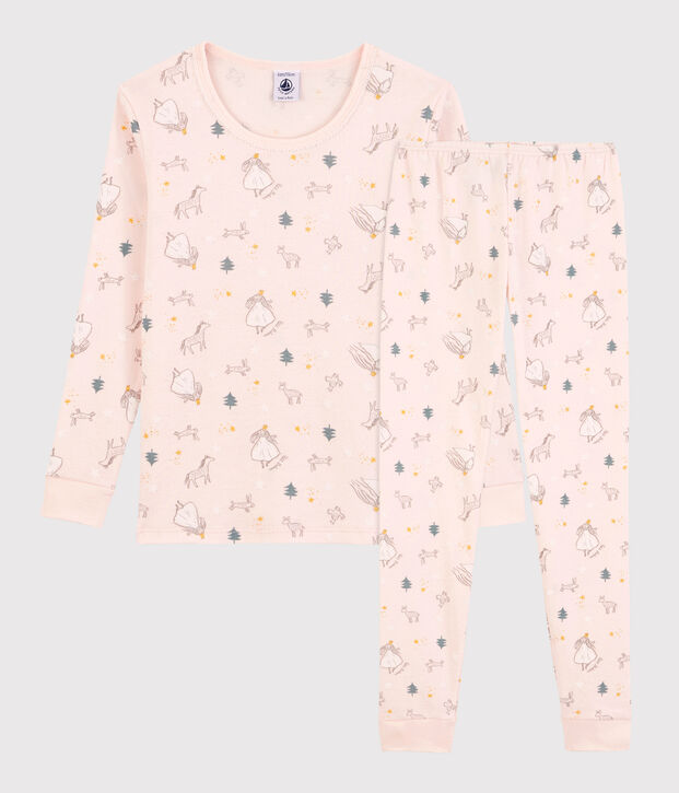 Pijama snugfit con estampado de princesas de ni&ntilde;a de algod&oacute;n rosa/multicolor