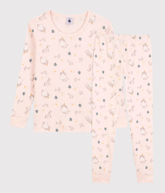 Pijama snugfit con estampado de princesas de niña de algodón rosa FLEUR/blanco MULTICO