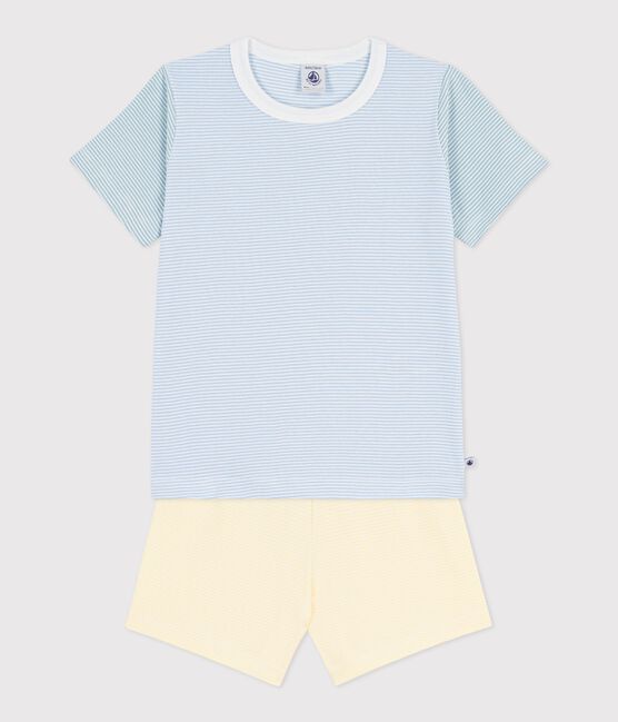 Pijama infantil corto de algodón a rayas azul JASMIN/blanco MULTICO