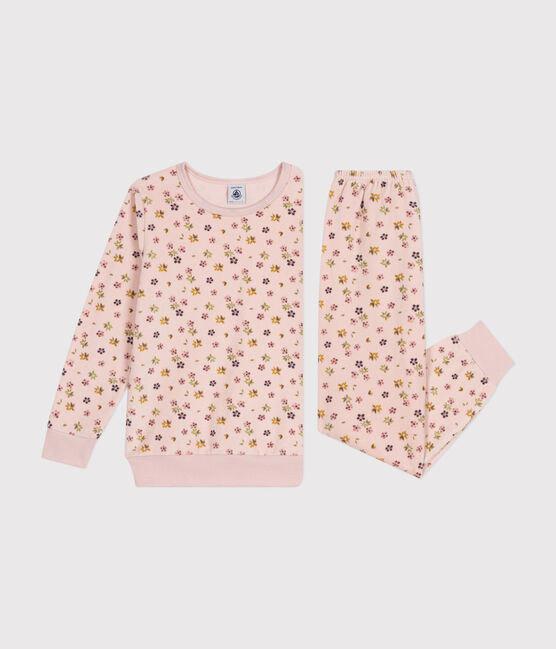 Pijama infantil de terciopelo con estampado de flores rosa SALINE/blanco MULTICO