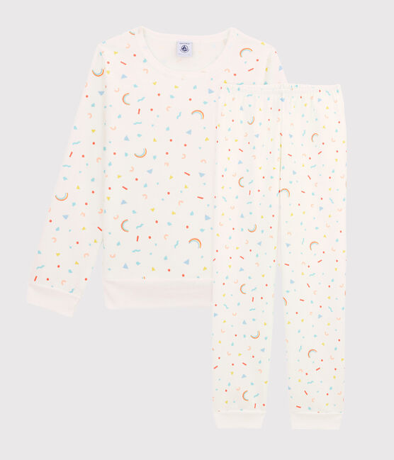 Pijama con estampado de confetis de niña de felpa blanco MARSHMALLOW/blanco MULTICO