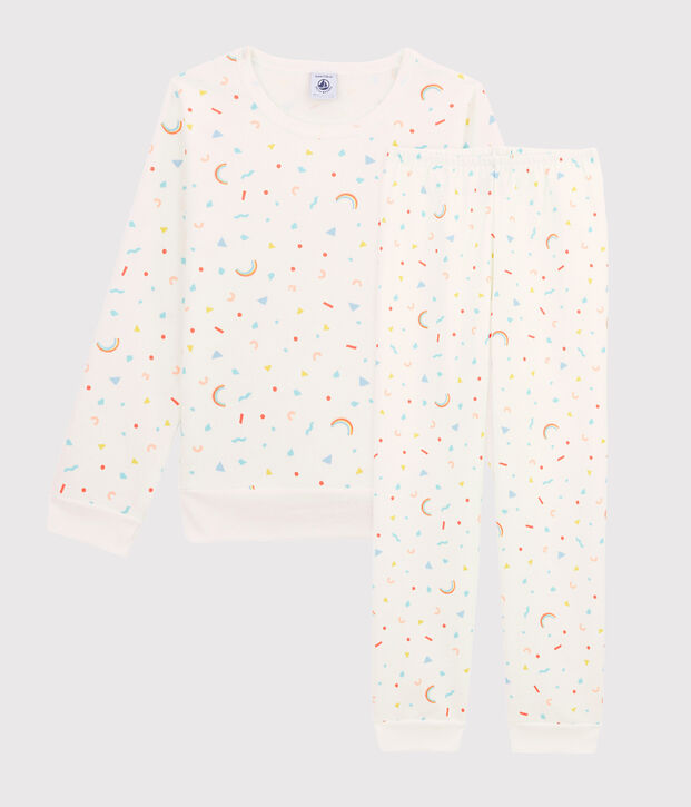 Pijama con estampado de confetis de ni&ntilde;a de felpa blanco/multicolor