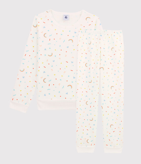 Pijama con estampado de confetis de niña de felpa blanco MARSHMALLOW/blanco MULTICO