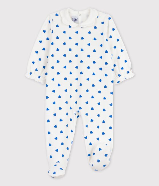 Pelele con corazoncitos azules de terciopelo de bebé blanco MARSHMALLOW/azul BRASIER
