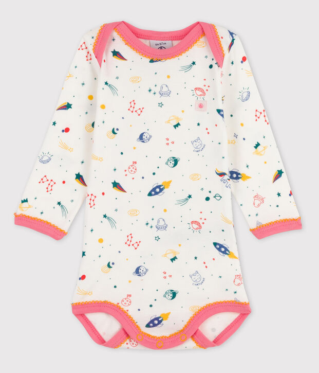 Bodi de manga larga de beb&eacute; ni&ntilde;a blanco/rosa/multicolor