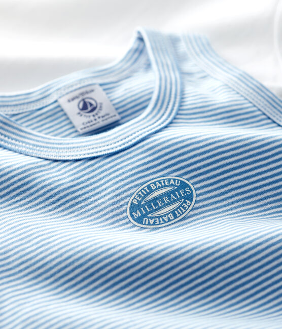 Lote de 2 camisetas de tirantes de mil rayas azules de algodón ecológico de niño variante 1