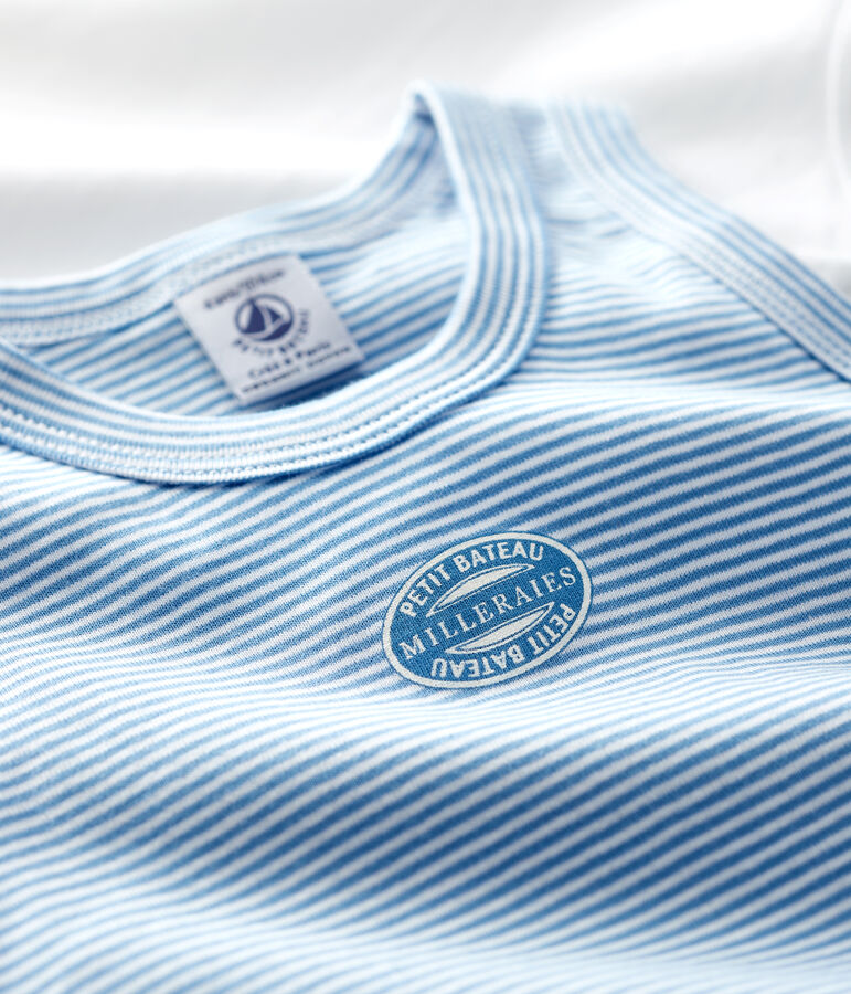 Lote de 2 camisetas de tirantes de mil rayas azules de algod&oacute;n ecol&oacute;gico de ni&ntilde;o variante 1