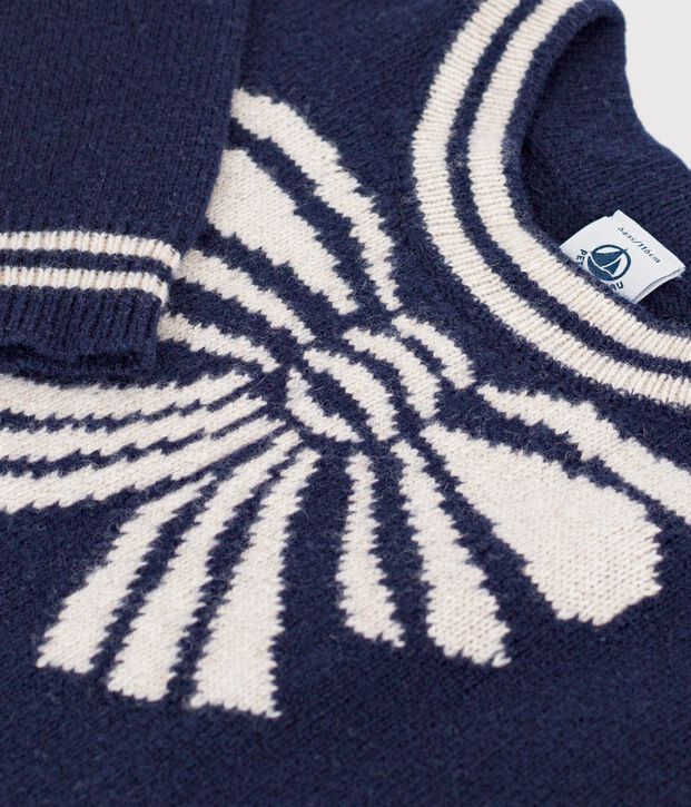 Jersey infantil de lana y algod&oacute;n con estampado de lazo azul/beige