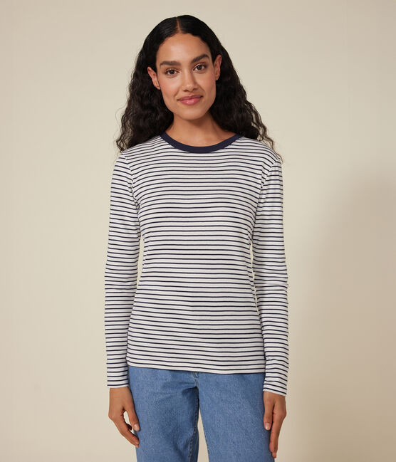 Camiseta Iconique de manga larga de punto a rayas para mujer blanco MARSHMALLOW/azul SMOKING