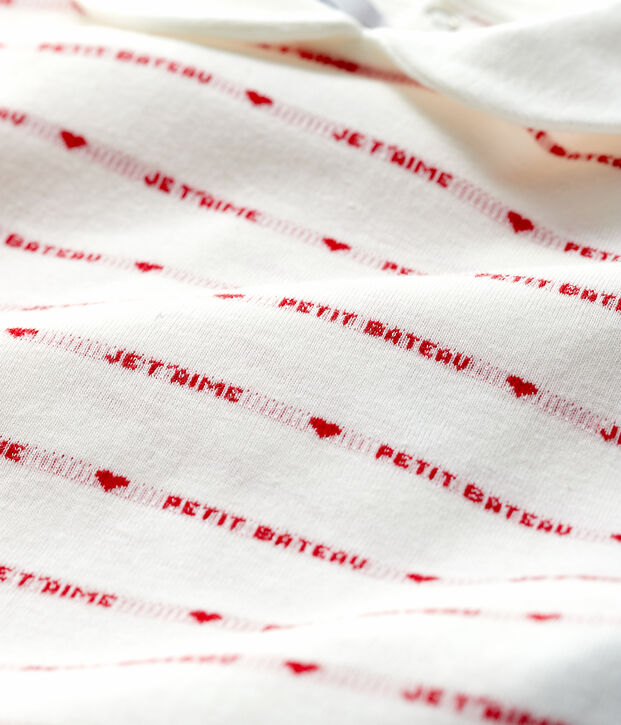Pijama enterizo con Petit Bateau Je T'aime de jacquard de beb&eacute; ni&ntilde;a blanco/rojo