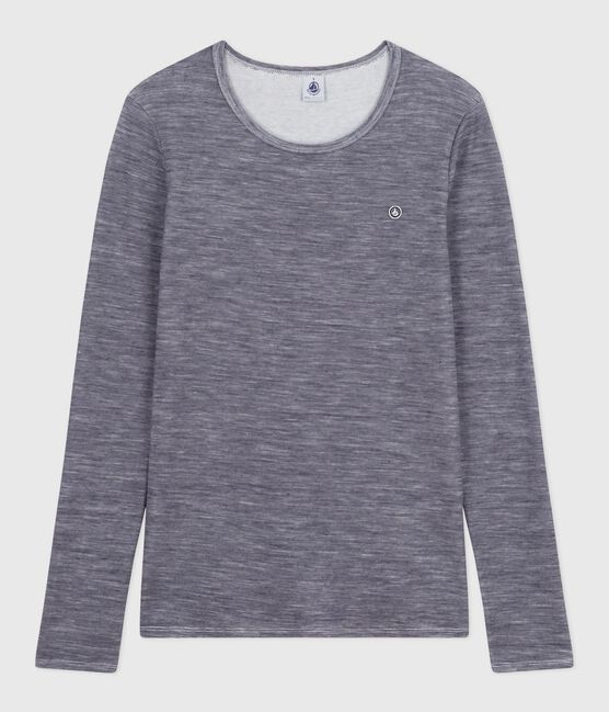 Camiseta de manga larga de lana y algodón a rayas para mujer azul SOIR/ MARSHMALLOW