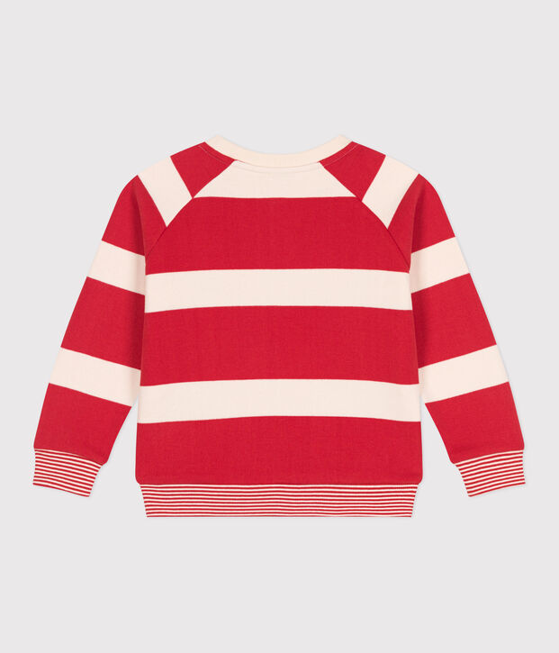 Sudadera infantil unisex de algod&oacute;n a rayas rojo/crudo