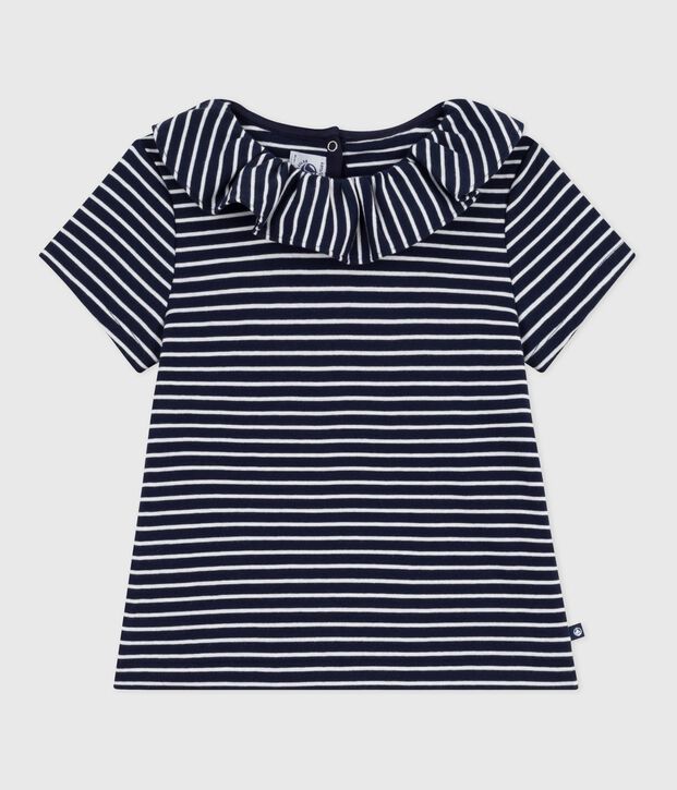 Camiseta infantil de manga corta a rayas azul/blanco