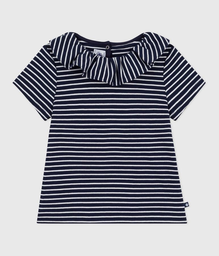Camiseta infantil de manga corta a rayas azul/blanco