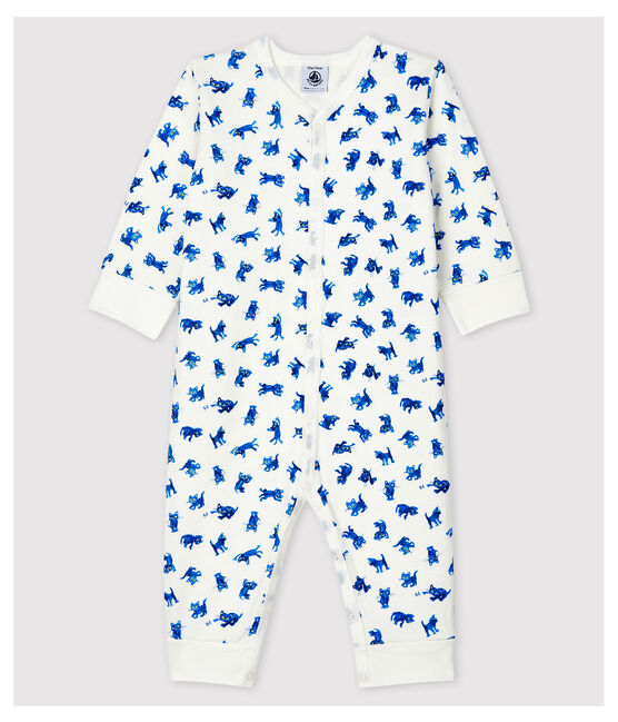 Pijama enterizo de gatitos de bebé de tejido tubular blanco MARSHMALLOW/blanco MULTICO