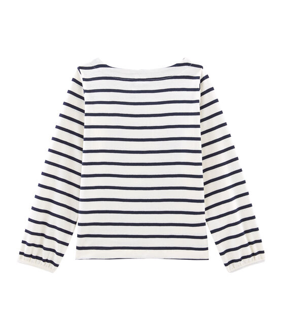 Camiseta de niña beige COQUILLE/azul SMOKING