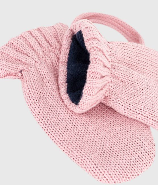 Manoplas de punto tricotado con forro polar para bebé rosa CHARME