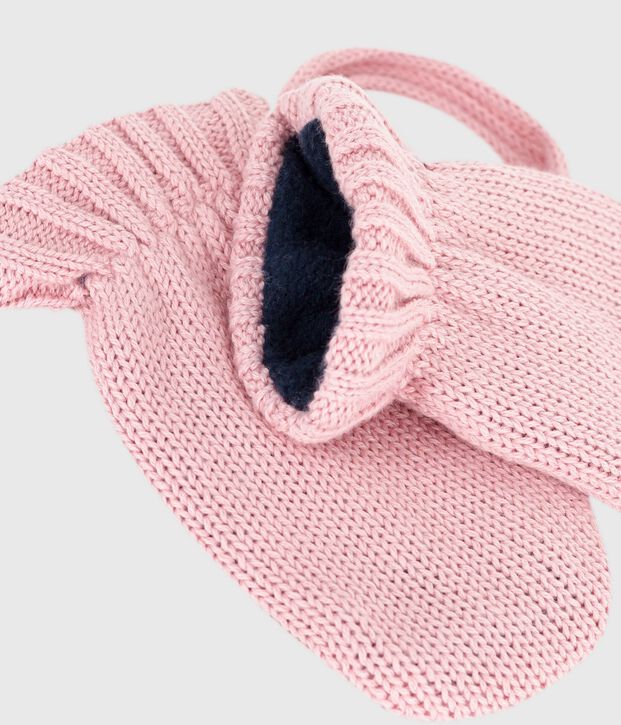 Manoplas de punto tricotado con forro polar para beb&eacute; rosa