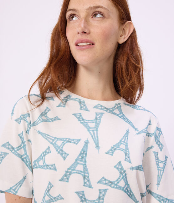 Pijama corto de algodón con estampado de torre Eiffel para mujer blanco MARSHMALLOW/blanco MULTICO