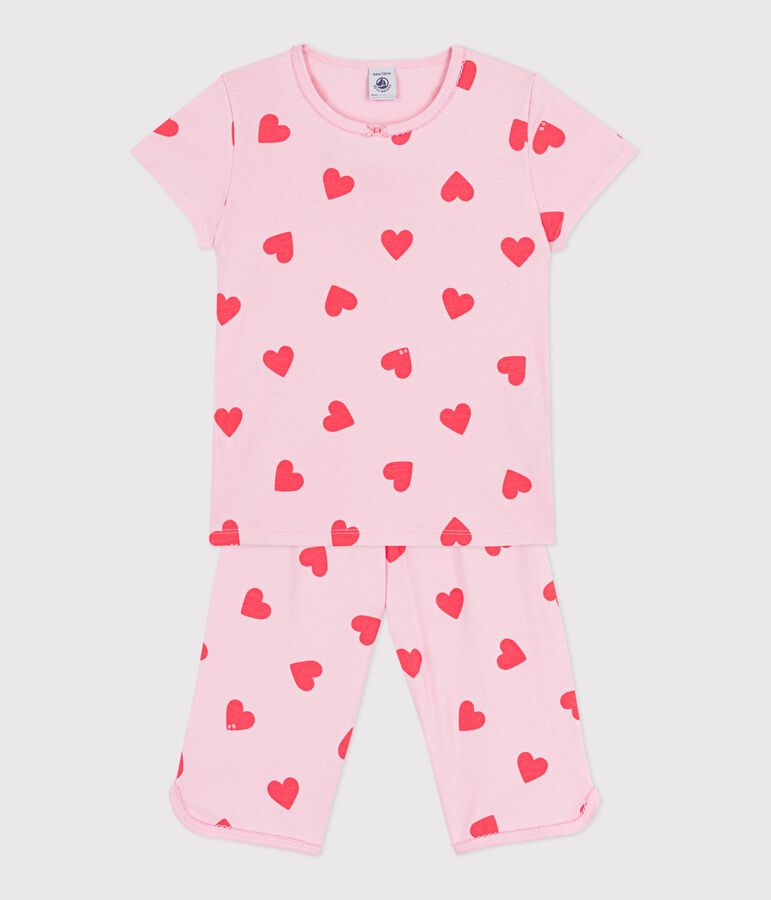 Pijama pirata infantil de algod&oacute;n con estampado de corazones rosa/naranja
