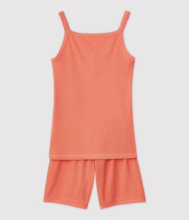 Pijama corto liso papaya de algod&oacute;n y lyocell de ni&ntilde;a rosa
