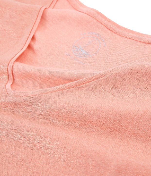 Camiseta manga corta lisa de lino irisada para mujer rosa/rosa