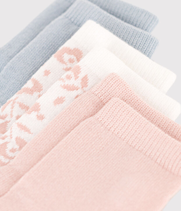 3 pares de calcetines de algod&oacute;n con flores para beb&eacute; multicolor