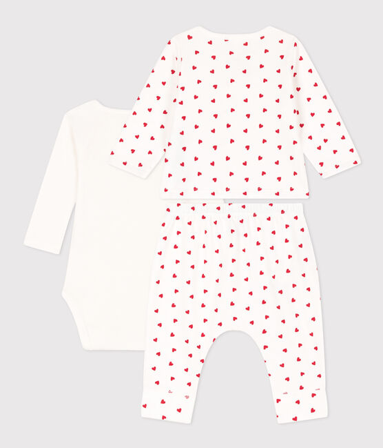 Conjunto de muletón con estampado de corazones para bebé blanco MARSHMALLOW/rojo TERKUIT