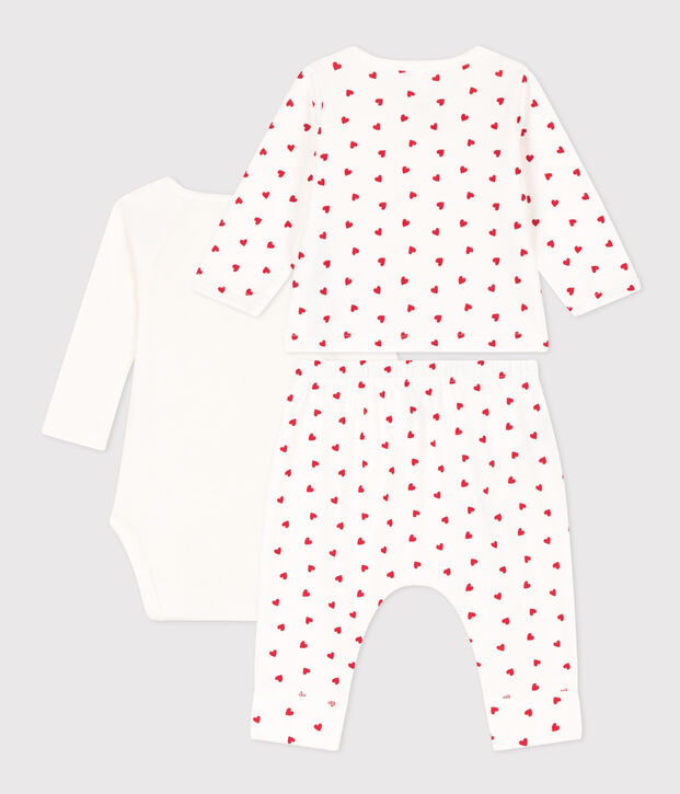 Conjunto de mulet&oacute;n con estampado de corazones para beb&eacute; blanco/rojo