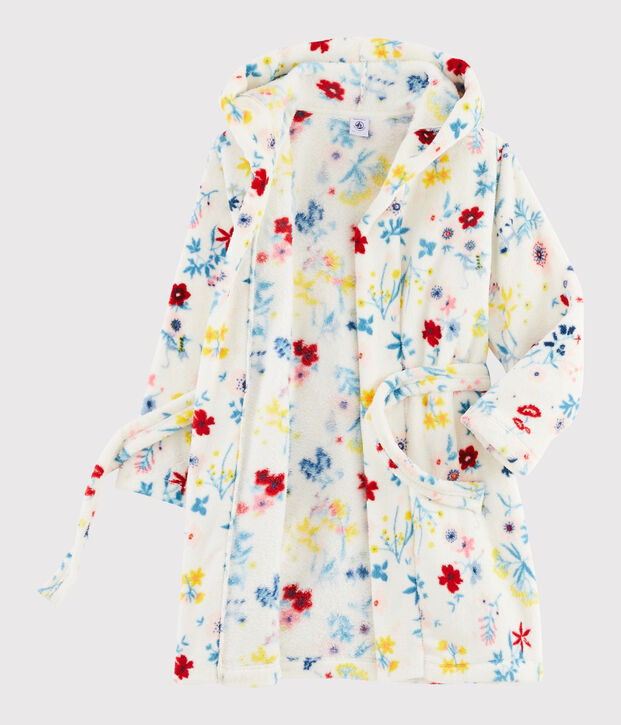 Bata de casa de polar para ni&ntilde;a con flores blanco/multicolor