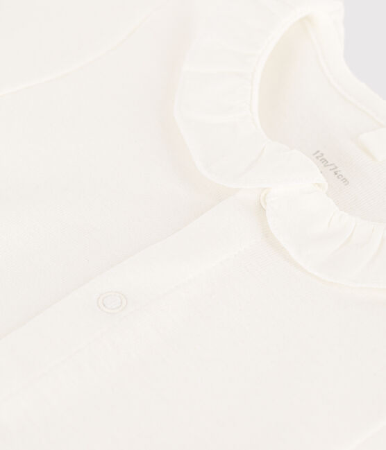 Body de algodón de manga corta con cuello para bebé blanco MARSHMALLOW