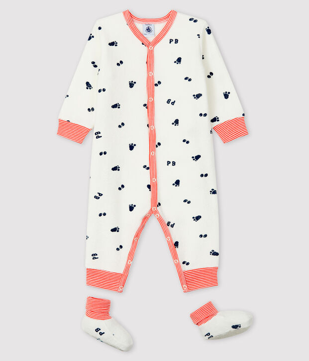 Conjunto de noche de rizo para beb&eacute; ni&ntilde;a blanco/azul