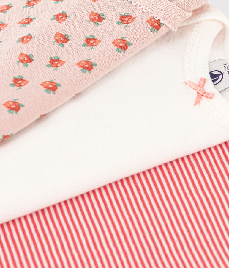 Juego de 3 bodis de manga corta de algod&oacute;n con flores para beb&eacute; variante 1