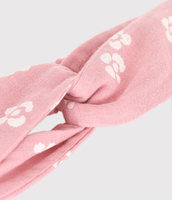 Diadema para bebé en gasa de algodón con estampado de flores rosa CHARME/blanco MARSHMALLOW