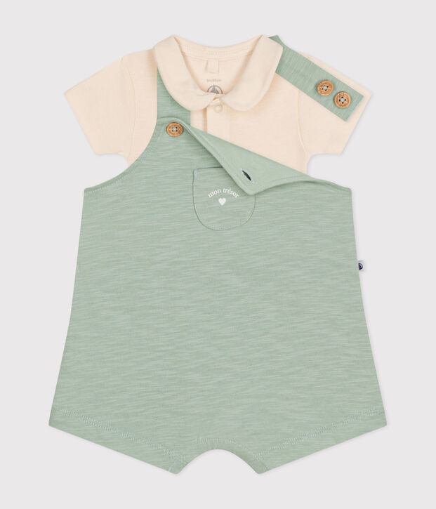 Conjunto de peto de punto flameado para beb&eacute; verde